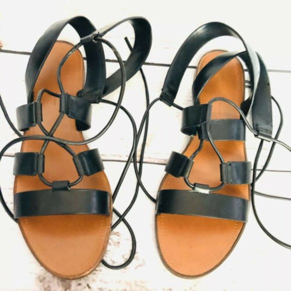 Zara Shoes - ZARA Basic Black Gladiator Cage Strap Lace Up ties flat sandals Sz 8.5 US 39 EU